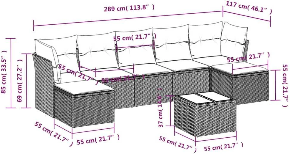 Sofa Sofos komplektas su pagalvėlėmis, 8 dalių, smėlio, poliratanas
