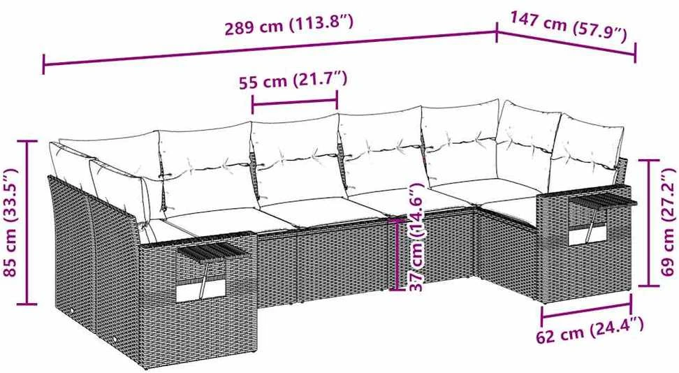 Sofa Sofos komplektas su pagalvėlėmis, 7 dalių, pilkas, poliratanas