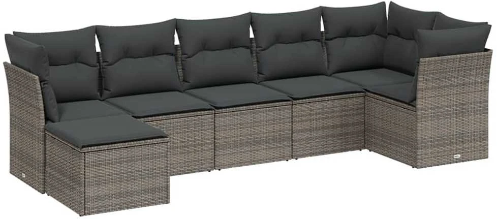 Sofa Sofos komplektas su pagalvėlėmis, 7 dalių, pilkas, poliratanas
