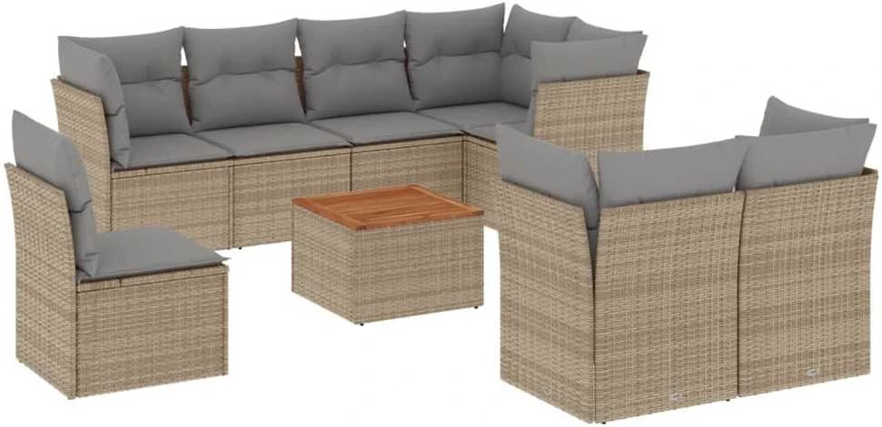 Sofa Sofos komplektas su pagalvėlėmis, 9 dalių, smėlio, poliratanas