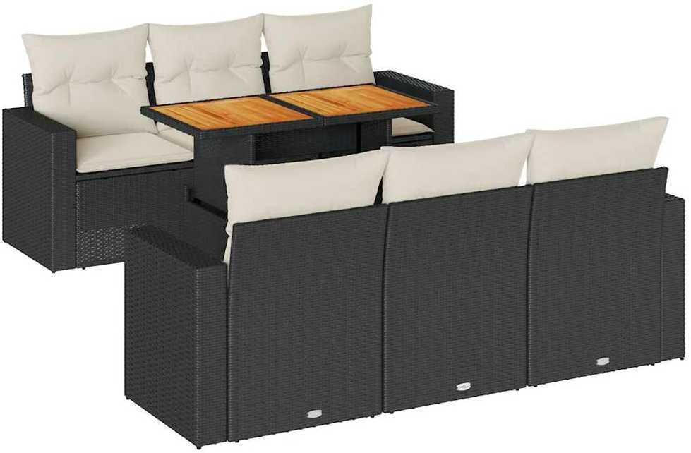 Sofa Sofos komplektas su pagalvėlėmis, 7 dalių, juodas, poliratanas