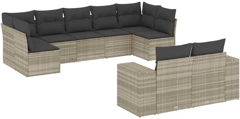 Sofa Sofos komplektas su pagalvėlėmis, 9 dalių, pilkas, poliratanas