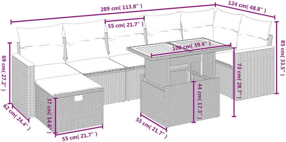 Lauko baldų komplektas Sofos komplektas su pagalvėlėmis, 8 dalių, juodas, poliratanas