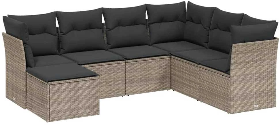 Lauko baldų komplektas Sofos komplektas su pagalvėlėmis, 7 dalių, pilkas, poliratanas