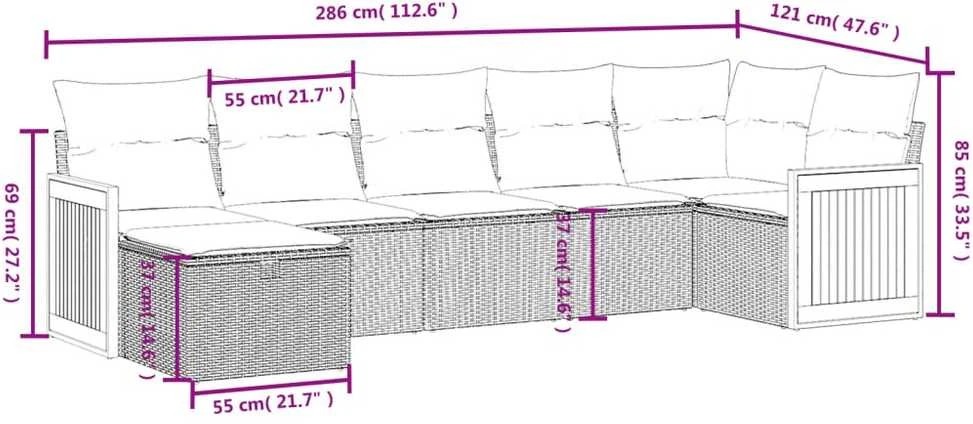Lauko baldų komplektas Sofos komplektas su pagalvėlėmis, 7 dalių, pilkas, poliratanas