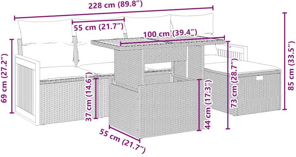 Sofa Sofos komplektas su pagalvėlėmis, 6 dalių, smėlio, poliratanas