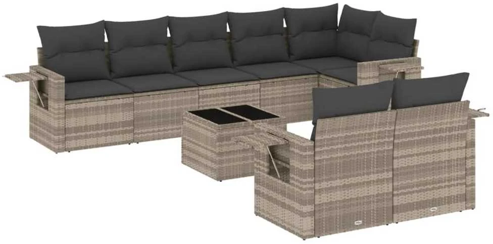 Sofa Sofos komplektas su pagalvėlėmis, 9 dalių, pilkas, poliratanas