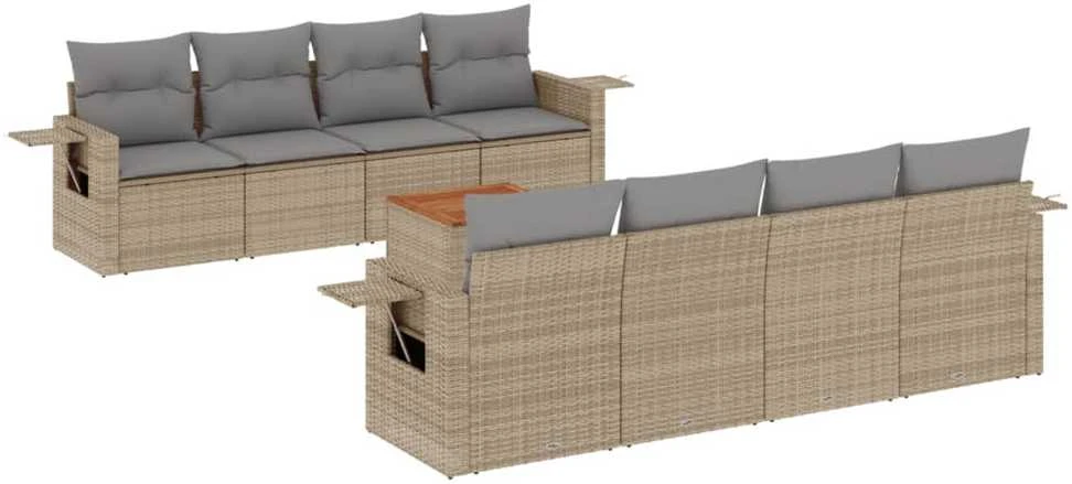 Sofa Sofos komplektas su pagalvėlėmis, 9 dalių, smėlio, poliratanas