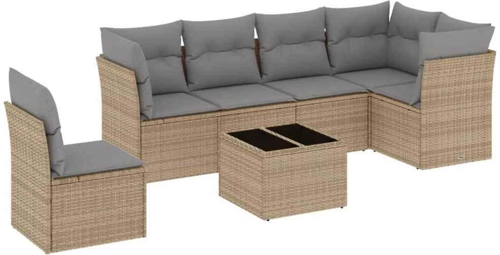 Sofa Sofos komplektas su pagalvėlėmis, 7 dalių, smėlio, poliratanas