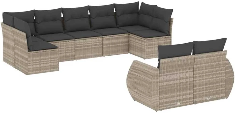 Sofa Sofos komplektas su pagalvėlėmis, 9 dalių, pilkas, poliratanas