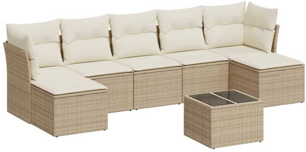 Sofa Sofos komplektas su pagalvėlėmis, 8 dalių, smėlio, poliratanas