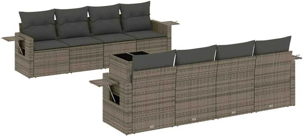 Sofa Sofos komplektas su pagalvėlėmis, 9 dalių, pilkas, poliratanas