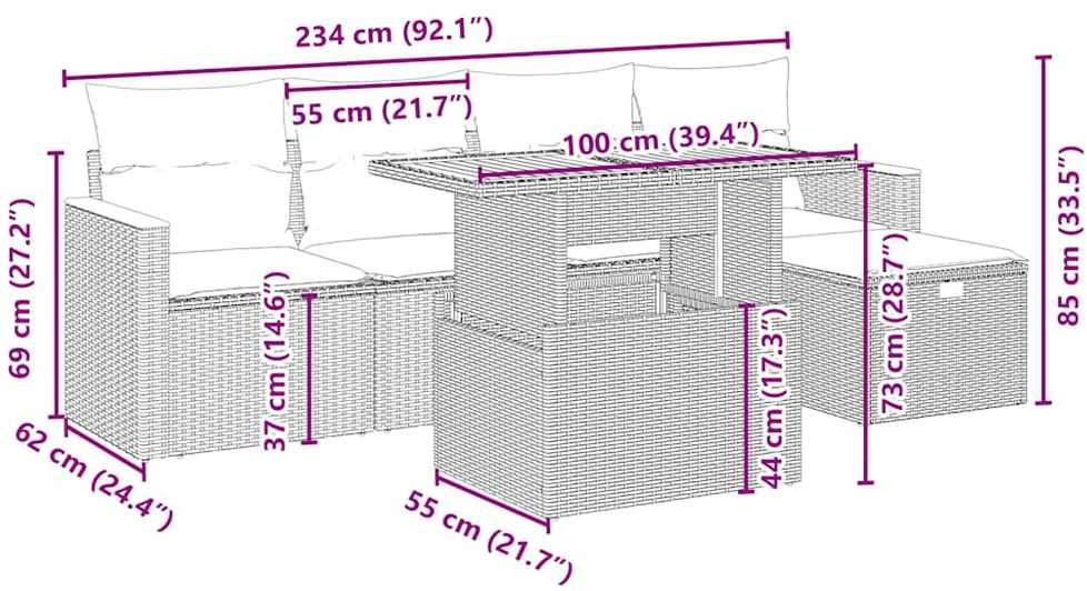 Lauko baldų komplektas Sofos komplektas su pagalvėlėmis, 6 dalių, smėlio, poliratanas