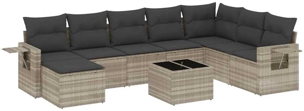 Sofa Sofos komplektas su pagalvėlėmis, 9 dalių, pilkas, poliratanas