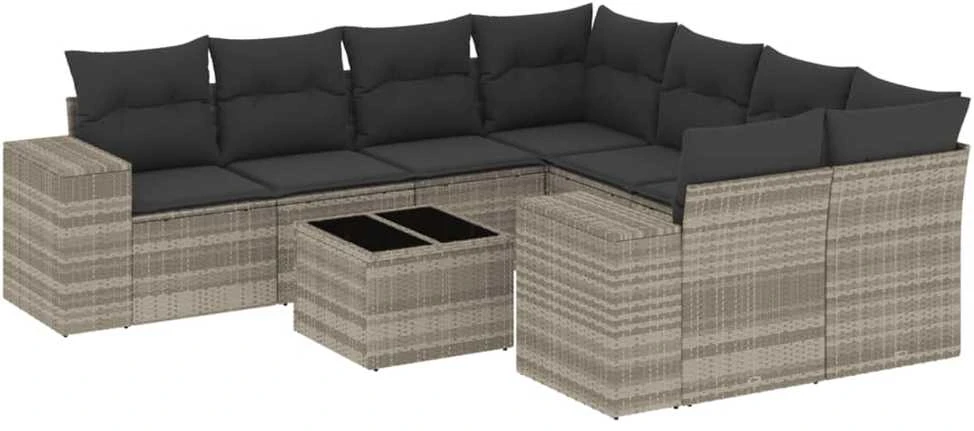 Sofa Sofos komplektas su pagalvėlėmis, 9 dalių, pilkas, poliratanas
