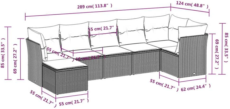 Lauko baldų komplektas Sofos komplektas su pagalvėlėmis, 7 dalių, pilkas, poliratanas