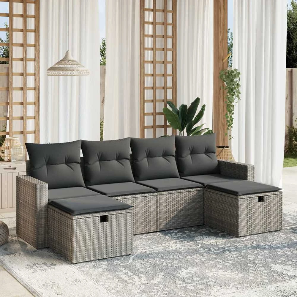 Sofa Sofos komplektas su pagalvėlėmis, 6 dalių, pilkas, poliratanas