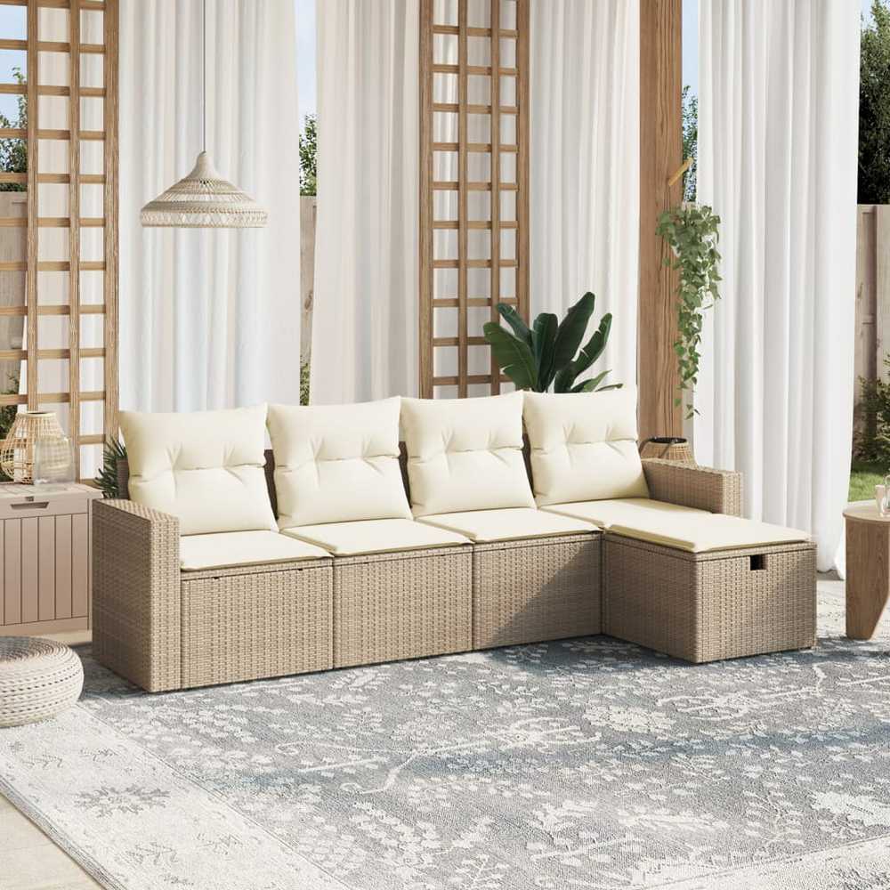 Sofa Sofos komplektas su pagalvėlėmis, 5 dalių, smėlio, poliratanas