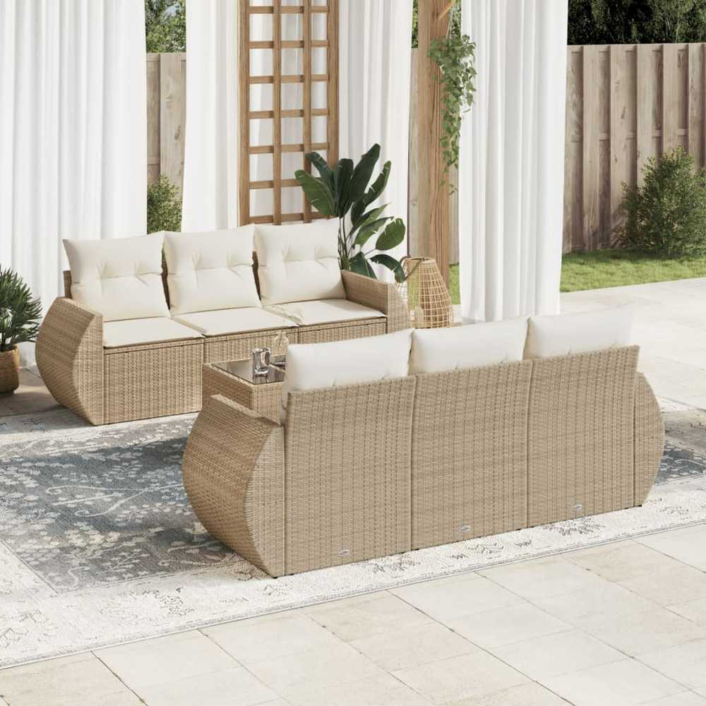 Sofa Sofos komplektas su pagalvėlėmis, 7 dalių, smėlio, poliratanas