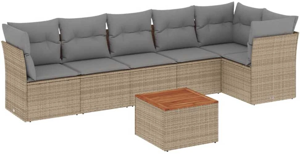 Sofa Sofos komplektas su pagalvėlėmis, 7 dalių, smėlio, poliratanas