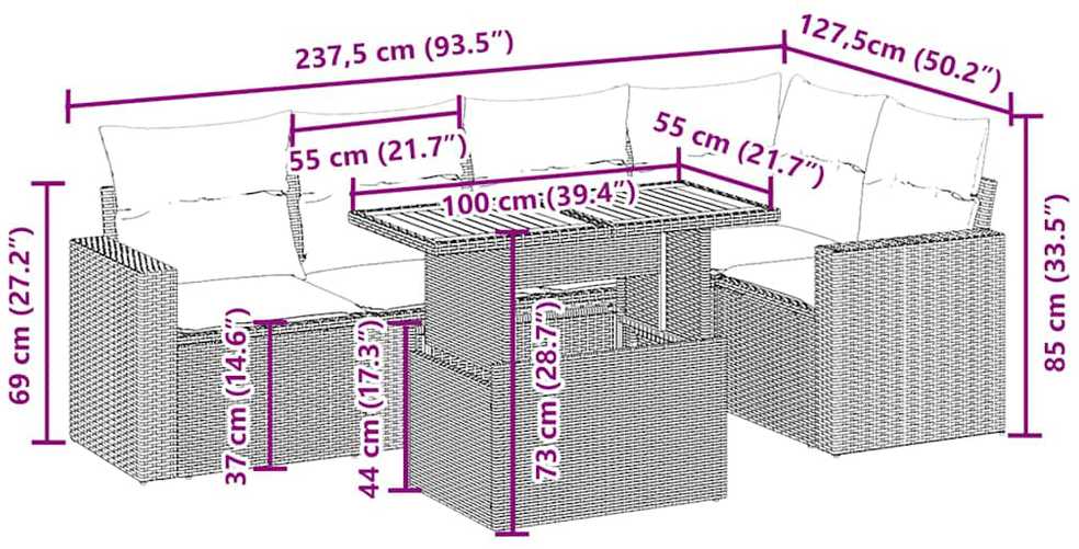 Sofa Sofos komplektas su pagalvėlėmis, 6 dalių, smėlio, poliratanas