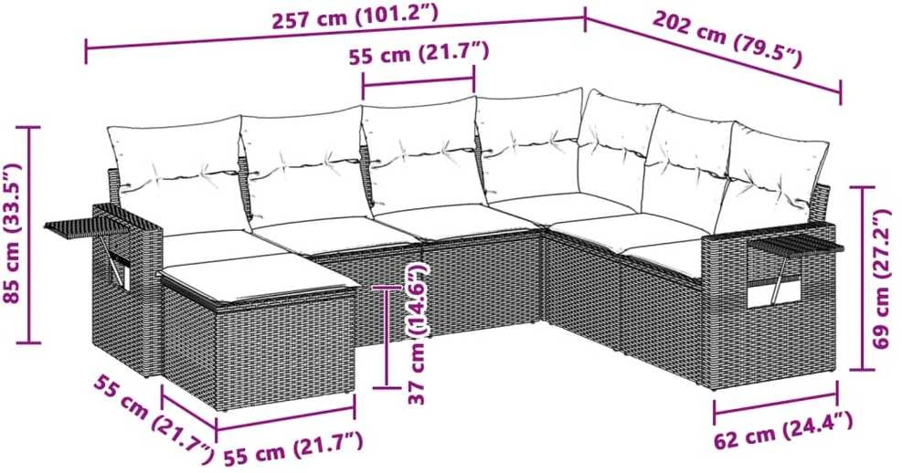 Sofa Sofos komplektas su pagalvėlėmis, 7 dalių, pilkas, poliratanas