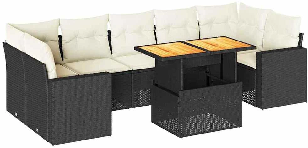 Sofa Sofos komplektas su pagalvėlėmis, 8 dalių, juodas, poliratanas