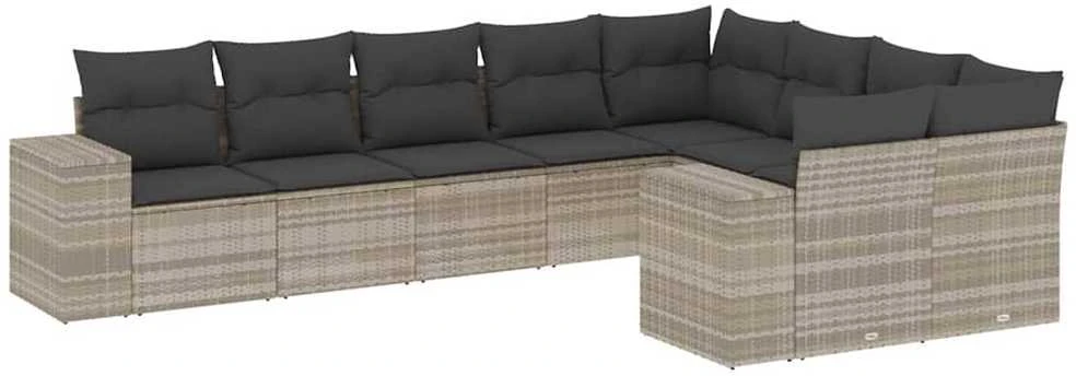 Sofa Sofos komplektas su pagalvėlėmis, 9 dalių, pilkas, poliratanas
