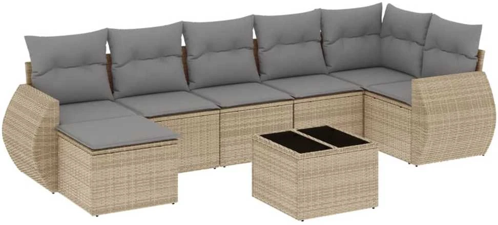 Sofa Sofos komplektas su pagalvėlėmis, 8 dalių, smėlio, poliratanas