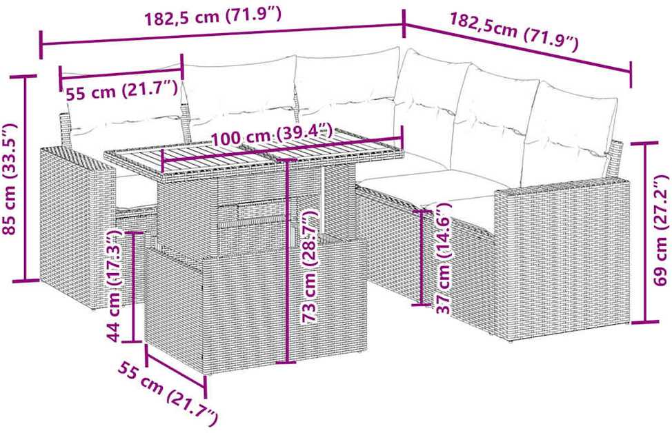 Sofa Sofos komplektas su pagalvėlėmis, 6 dalių, smėlio, poliratanas