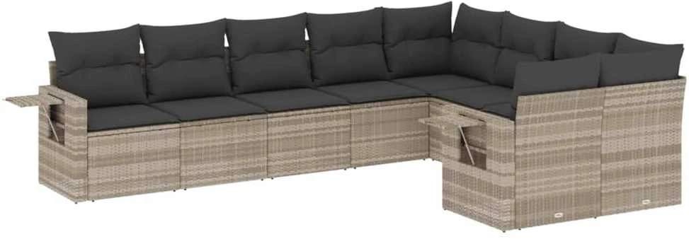 Sofa Sofos komplektas su pagalvėlėmis, 9 dalių, pilkas, poliratanas