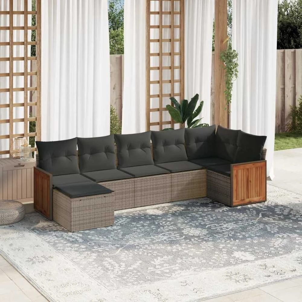 Lauko baldų komplektas Sofos komplektas su pagalvėlėmis, 7 dalių, pilkas, poliratanas