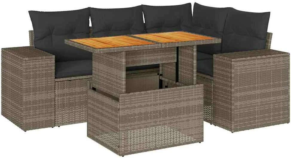 Sofa Sofos komplektas su pagalvėlėmis, 5 dalių, pilkas, poliratanas