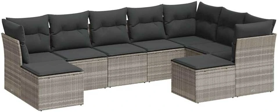 Sofa Sofos komplektas su pagalvėlėmis, 9 dalių, pilkas, poliratanas