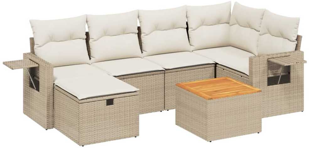 Sofa Sofos komplektas su pagalvėlėmis, 7 dalių, smėlio, poliratanas