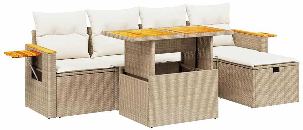 Sofa Sofos komplektas su pagalvėlėmis, 6 dalių, smėlio, poliratanas