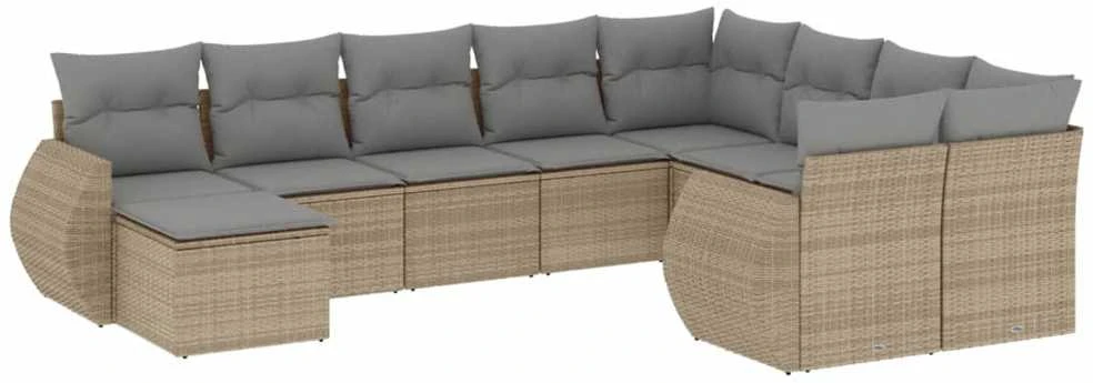 Sofa Sofos komplektas su pagalvėlėmis, 10 dalių, smėlio, poliratanas