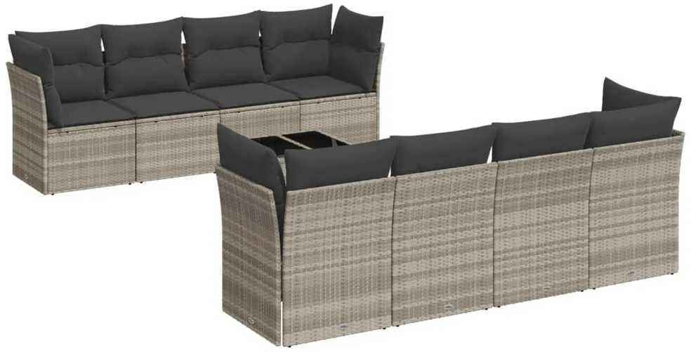 Sofa Sofos komplektas su pagalvėlėmis, 9 dalių, pilkas, poliratanas