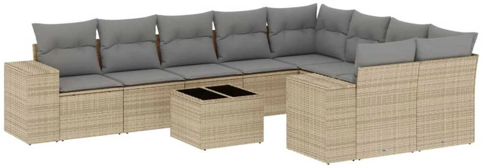 Sofa Sofos komplektas su pagalvėlėmis, 10 dalių, smėlio, poliratanas