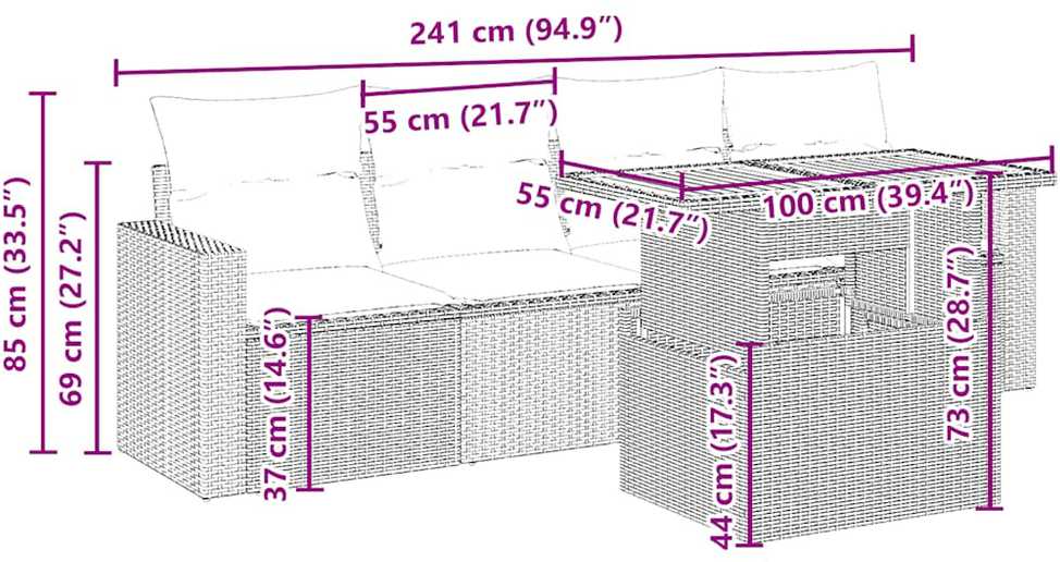 Sofa Sofos komplektas su pagalvėlėmis, 5 dalių, smėlio, poliratanas