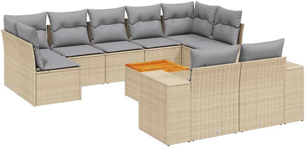 Sofa Sofos komplektas su pagalvėlėmis, 10 dalių, smėlio, poliratanas