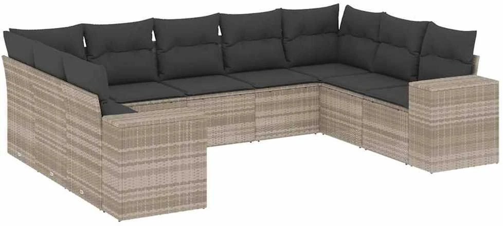 Sofa Sofos komplektas su pagalvėlėmis, 9 dalių, pilkas, poliratanas