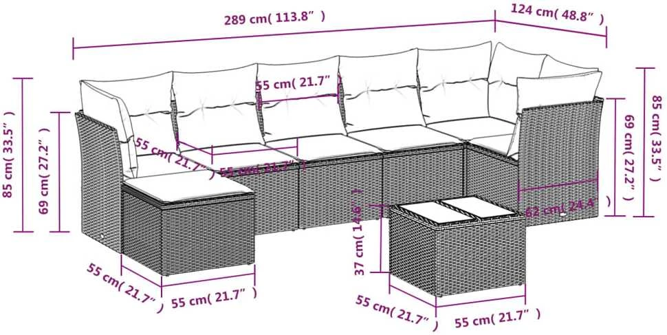 Sofa Sofos komplektas su pagalvėlėmis, 8 dalių, smėlio, poliratanas