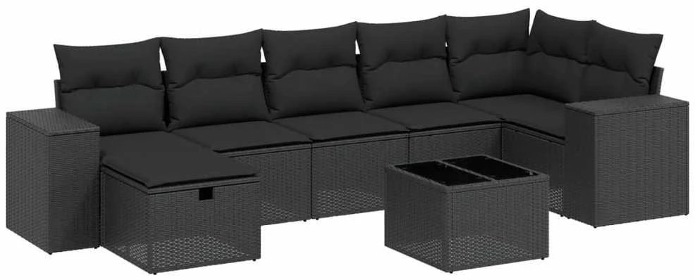Sofa Sofos komplektas su pagalvėlėmis, 8 dalių, juodas, poliratanas