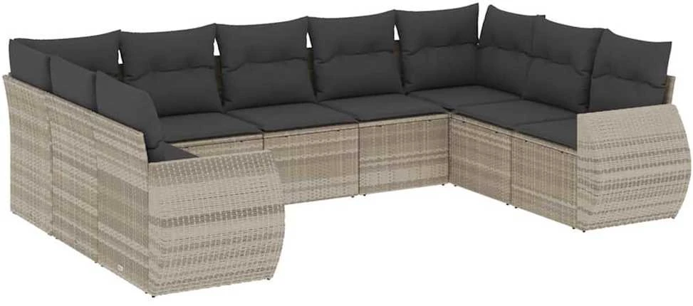 Sofa Sofos komplektas su pagalvėlėmis, 9 dalių, pilkas, poliratanas
