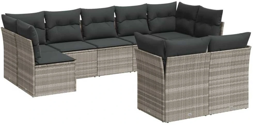 Sofa Sofos komplektas su pagalvėlėmis, 9 dalių, pilkas, poliratanas