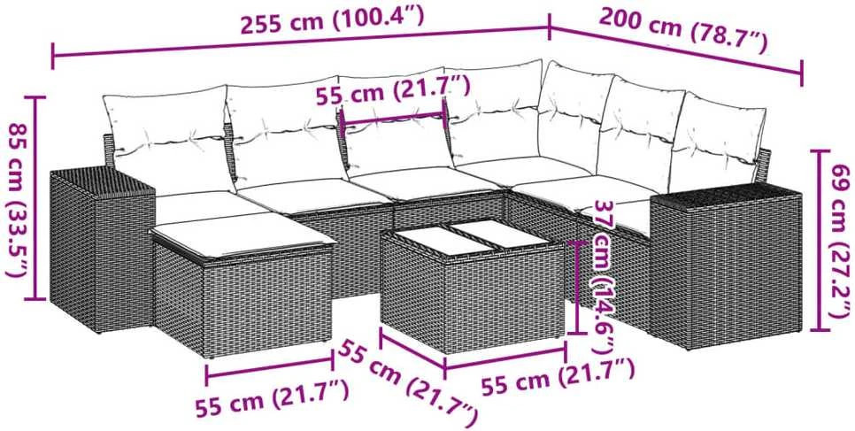 Lauko baldų komplektas Sofos komplektas su pagalvėlėmis, 8 dalių, smėlio, poliratanas