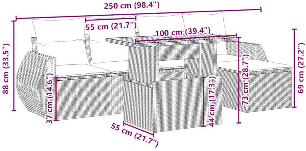 Sofa Sofos komplektas su pagalvėlėmis, 6 dalių, smėlio, poliratanas