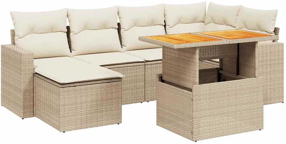Sofa Sofos komplektas su pagalvėlėmis, 7 dalių, smėlio, poliratanas