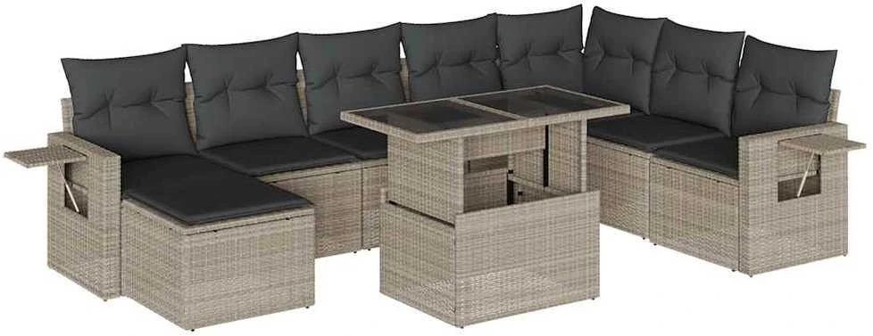 Sofa Sofos komplektas su pagalvėlėmis, 9 dalių, pilkas, poliratanas